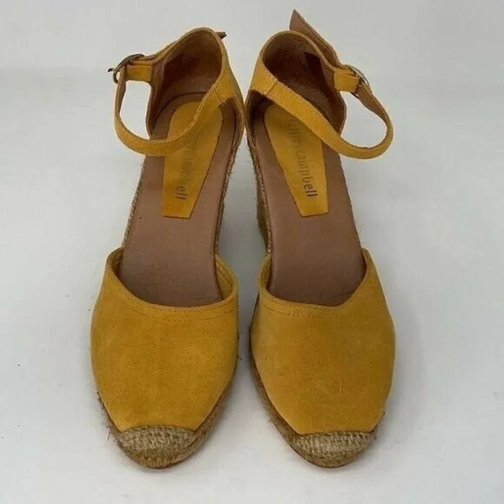 Jeffrey Campbell Sandals Wedge Heels Yellow Suede Espadrille EU 40 Size 10 9.5